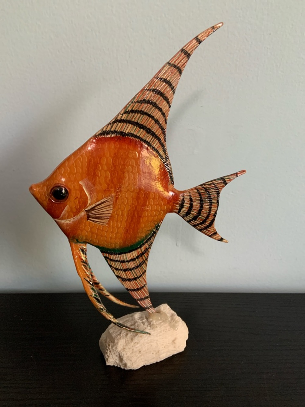 Decorative Painted Wood Fish on Base